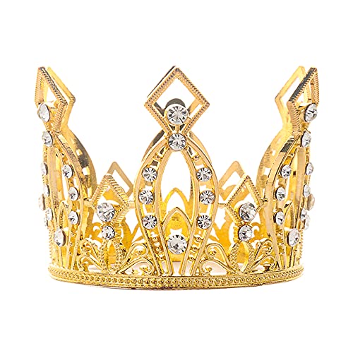 Creaides Mini Crown Cake Topper Princess and Prince Crystal Headpiece Tiara Rhinestone Crown Cake Decoration for Wedding Birthday Baby Shower Party Favors Golden - Image 1