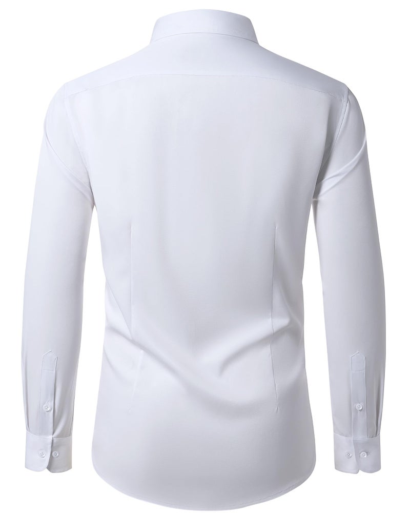 Lusead White Button Down Shirt Men Long Sleeve Wedding Stretch Wrinkle Free Slim Fit Formal Mens Dress Shirt Business - Image 2