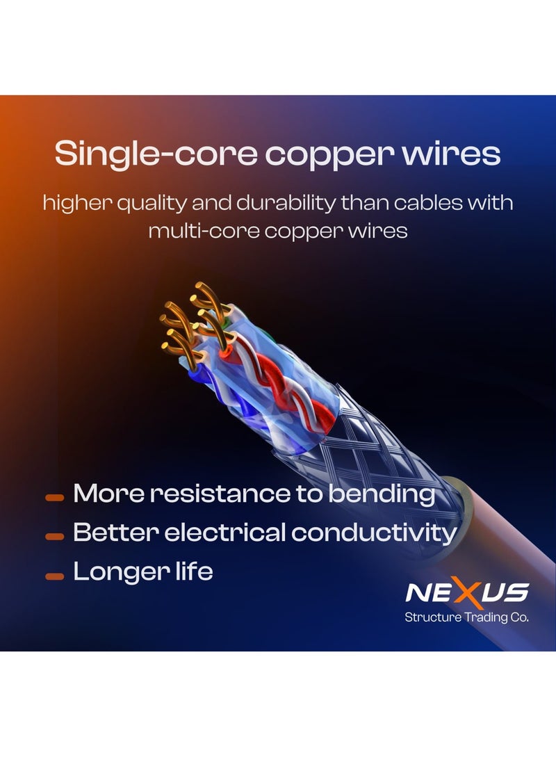 NEXUS - CAT6 (SFTP) - 305m Bare Copper Bulk Cable, 23 AWG Shielded for Communication Networking - Self-Roll-Up Reel, High-Speed Performance, 6 Pcs RJ45 Sockets in the Box - Image 1