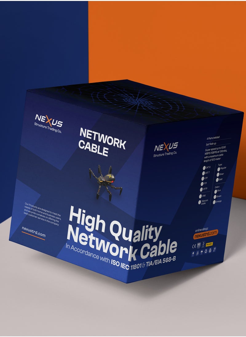 NEXUS - CAT6 (SFTP) - 305m Bare Copper Bulk Cable, 23 AWG Shielded for Communication Networking - Self-Roll-Up Reel, High-Speed Performance, 6 Pcs RJ45 Sockets in the Box - Image 1