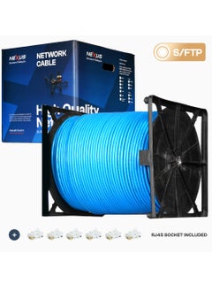 CAT6 (SFTP) - 305m Bare Copper Bulk Cable, 23 AWG Shielded for Communication Networking - Self-Roll-Up Reel, High-Speed Performance, 6 Pcs RJ45 Sockets in the Box
