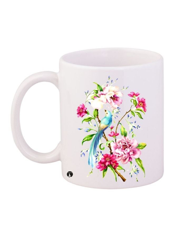 RYN Floral Printed Ceramic Coffee Mug White/Pink/Green 11ounce