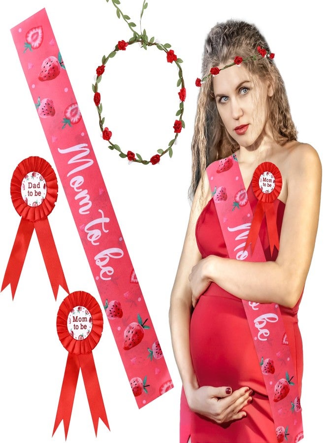 زينة حفل استقبال المولود الجديد على شكل فراولة من Serencatcher، وشاح حمل للأم الحامل، دبوس زر، تاج زهور، عصابة رأس لطفل قادم، زينة حفل استقبال المولود الجديد على شكل فراولة - Image 2