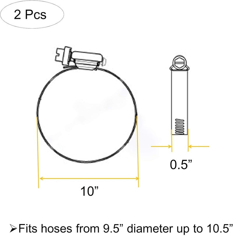 EesTeck 2Pcs 10" (Diameter) Adjustable 304 Stainless Steel Duct Clamps Hose Clamp Pipe Clamp Air Ducting Clamp worm drive hose clamps (251mm-273mm) - Image 4