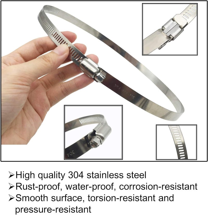 EesTeck 2Pcs 10" (Diameter) Adjustable 304 Stainless Steel Duct Clamps Hose Clamp Pipe Clamp Air Ducting Clamp worm drive hose clamps (251mm-273mm) - Image 2