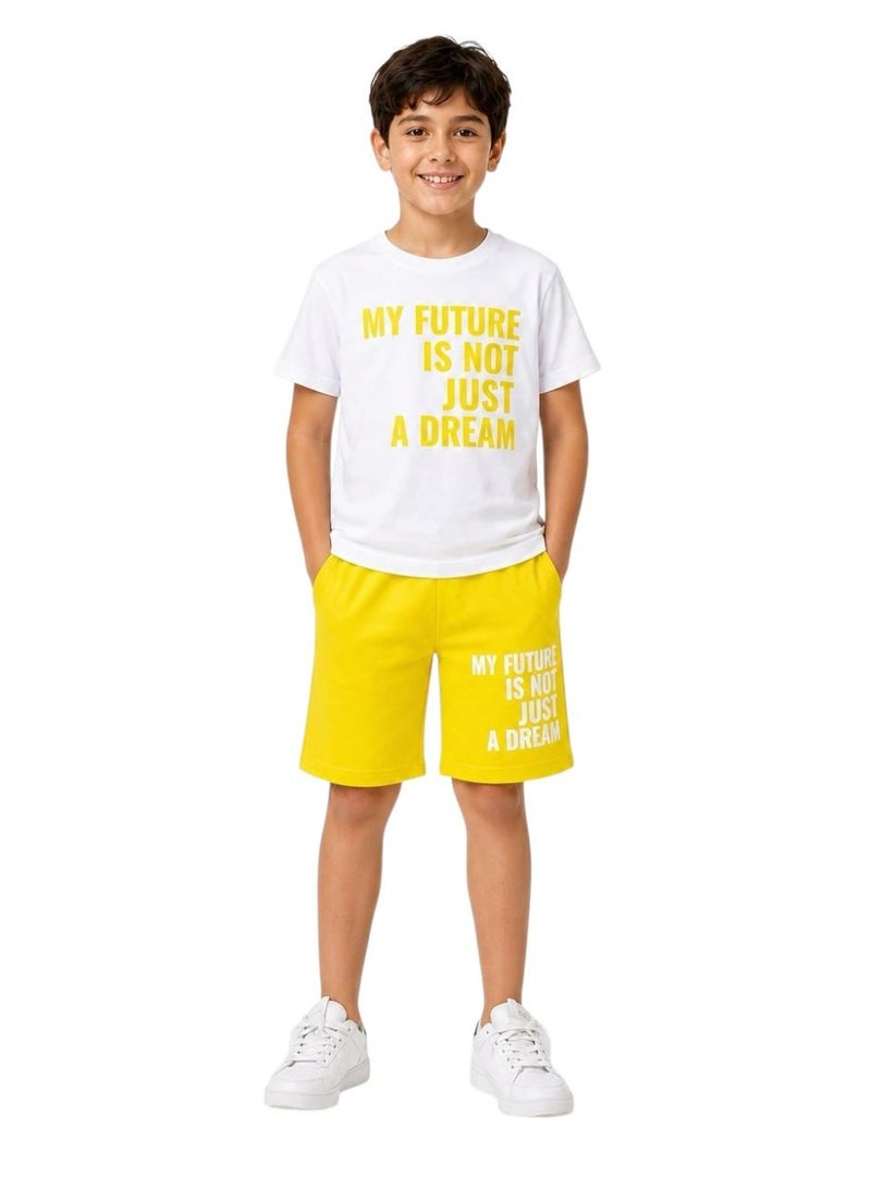 Boys’ Casual Summer Set – Short Sleeve T-Shirt and Shorts with Trendy “MY FUTURE IS NOT JUST A DREAM” Print – Soft Comfortable Cotton Fabric Perfect for Outings, Playtime, and Everyday Wear – Stylish Color Options for Kids - Image 3