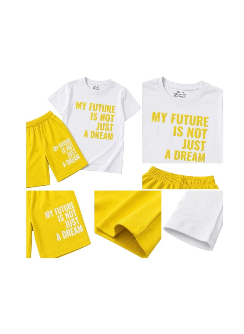 Boys’ Casual Summer Set – Short Sleeve T-Shirt and Shorts with Trendy “MY FUTURE IS NOT JUST A DREAM” Print – Soft Comfortable Cotton Fabric Perfect for Outings, Playtime, and Everyday Wear – Stylish Color Options for Kids - Image 1