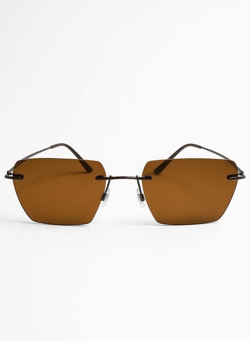 RETRO Ultra-Light Rimless Geometric Sunglasses for Women & Men | Brown Tinted Lens | Metal Temple | Modern Fashion Eyewear - Image 2