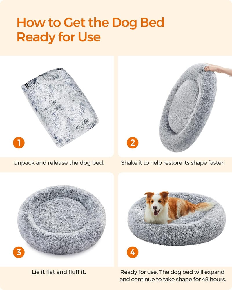 Feandrea Dog Bed, Donut Cat Bed, Fluffy Calming Pet Bed with Removable, Washable Cover, Soft Long Plush, 100 cm, Grey - Image 5