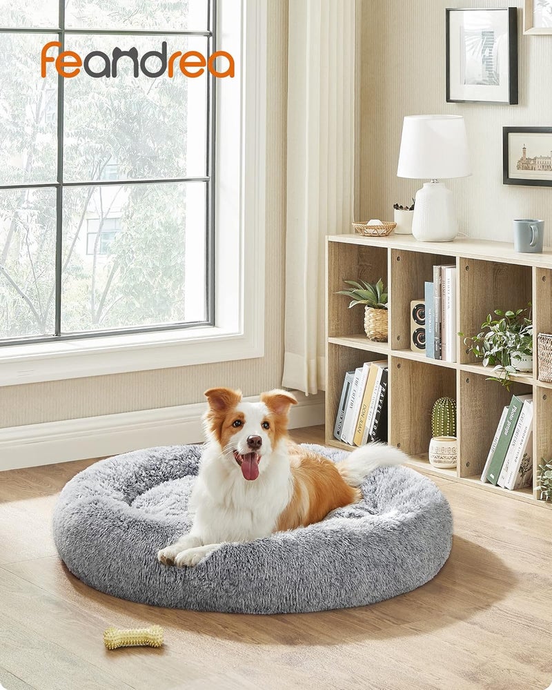 Feandrea Dog Bed, Donut Cat Bed, Fluffy Calming Pet Bed with Removable, Washable Cover, Soft Long Plush, 100 cm, Grey - Image 2
