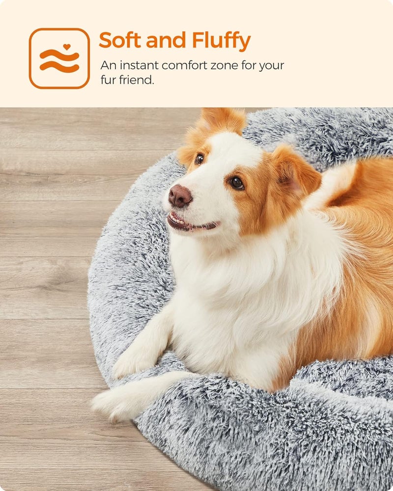 Feandrea Dog Bed, Donut Cat Bed, Fluffy Calming Pet Bed with Removable, Washable Cover, Soft Long Plush, 100 cm, Grey - Image 3