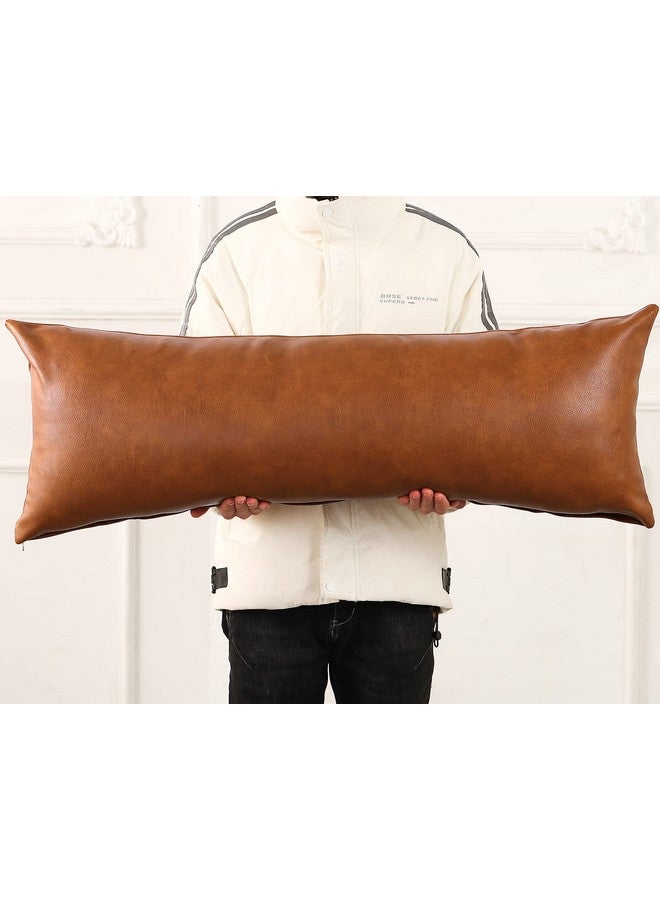 PANOD PANOD Decorative Lumbar Throw Pillow Covers 12 x 40,Premium Faux Leather Long Pillow Covers Cushion Case for Farmhouse Sofa Couch Bed Livingroom,Modern Boho,Vegan Brown  - Image 1