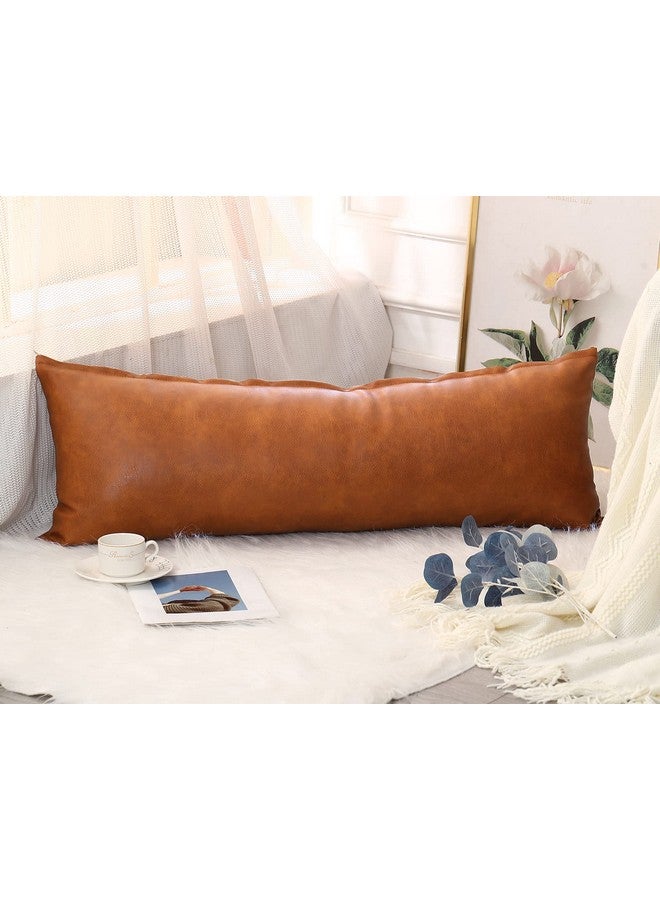 PANOD PANOD Decorative Lumbar Throw Pillow Covers 12 x 40,Premium Faux Leather Long Pillow Covers Cushion Case for Farmhouse Sofa Couch Bed Livingroom,Modern Boho,Vegan Brown  - Image 3