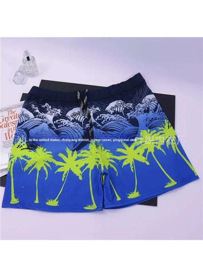 Loquat Fashion Men's Swimming Trunks Anti-embarrassment Loose Boxer Quick-drying Fashion Fashion Brand Printed Customized Beach Hot Spring Swimming Trunks-Color:Blue Green Black Coconut Tree- - Image 2