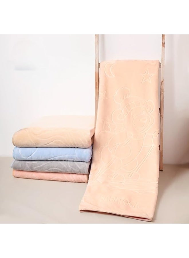 بطانية من الصوف المخملي الناعم المحفور مزدوج الطبقات للبنات والاولاد خفيفة الوزن ومريحة ودافئة بتصميم ملون مناسبة للمنزل والسرير والاريكة والاستخدام المدرسي مقاس 110×90 سم (بيج) - Image 1