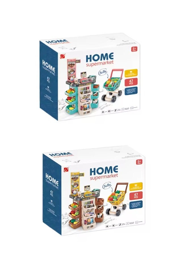 DEHKAH Kids Home Supermarket - 48 Pieces with Shopping Trolley and Electronic Cashier  - Image 2