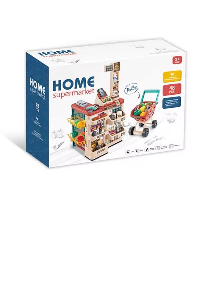 DEHKAH Kids Home Supermarket - 48 Pieces with Shopping Trolley and Electronic Cashier  - Image 4