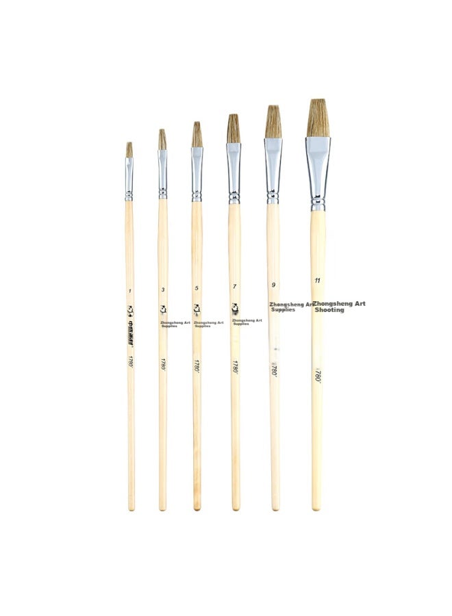 Transon Hog Bristle Flat Head Watercolor Oil Painting Acrylic Paint Special Brush Painting Hand-Painted Wall Painting Brush Tool Fine Arts Student No. 11 Fine Arts Sketching - Image 3