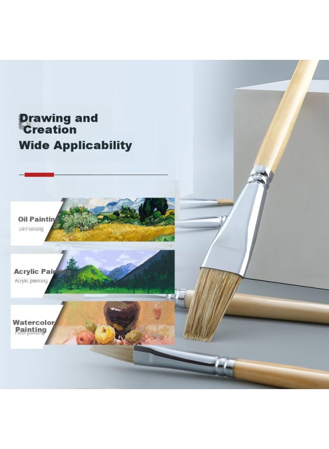 Transon Hog Bristle Flat Head Watercolor Oil Painting Acrylic Paint Special Brush Painting Hand-Painted Wall Painting Brush Tool Fine Arts Student No. 11 Fine Arts Sketching - Image 1