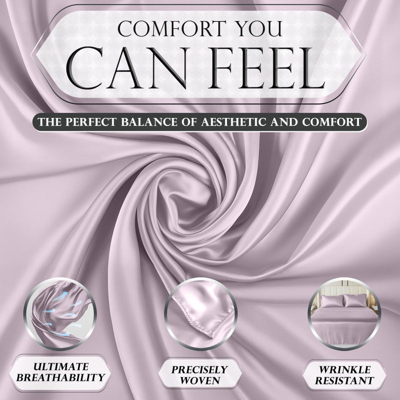 DECOLURE Satin Sheets Full Size Bed Set 4 Pcs - Elegant Satin Bed Sheets w/ 15 inch Deep Pocket - Hypoallergenic  Double Stitching  Wrinkle Free - Silky & Luxuriously Soft Satin Bedding (Lavender) - Image 3