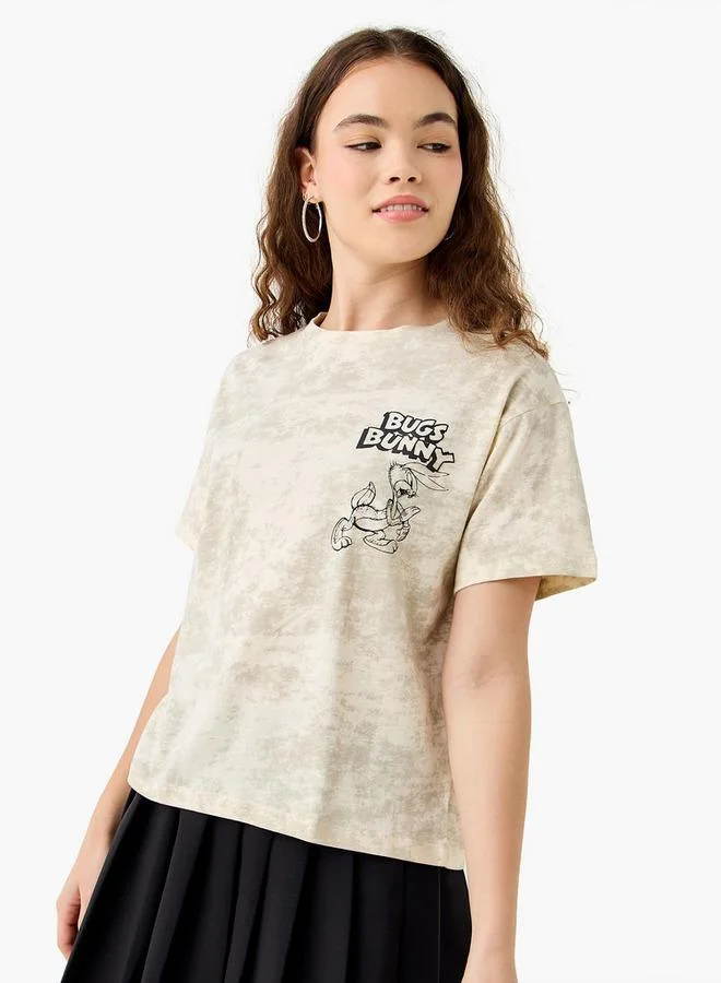 Bugs Bunny Print T-shirt with Crew Neck and Short Sleeves