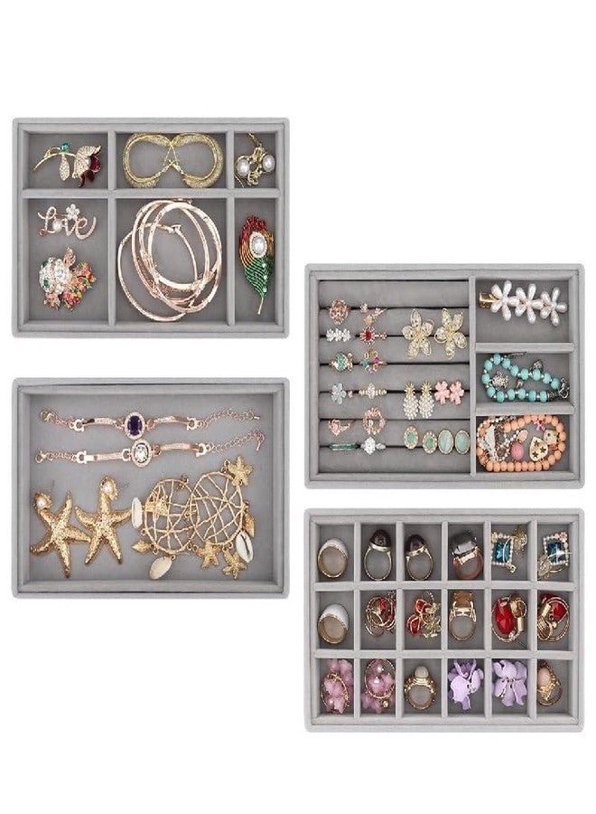 Drumil Jewelry Tray 4PCS Set Stackable Jewelry Organizer Box Tray, Earring Jewelry Organizer for Women, Drawer Insert Container Display Case for Necklace Bracelet Ring Brooch. - Image 1