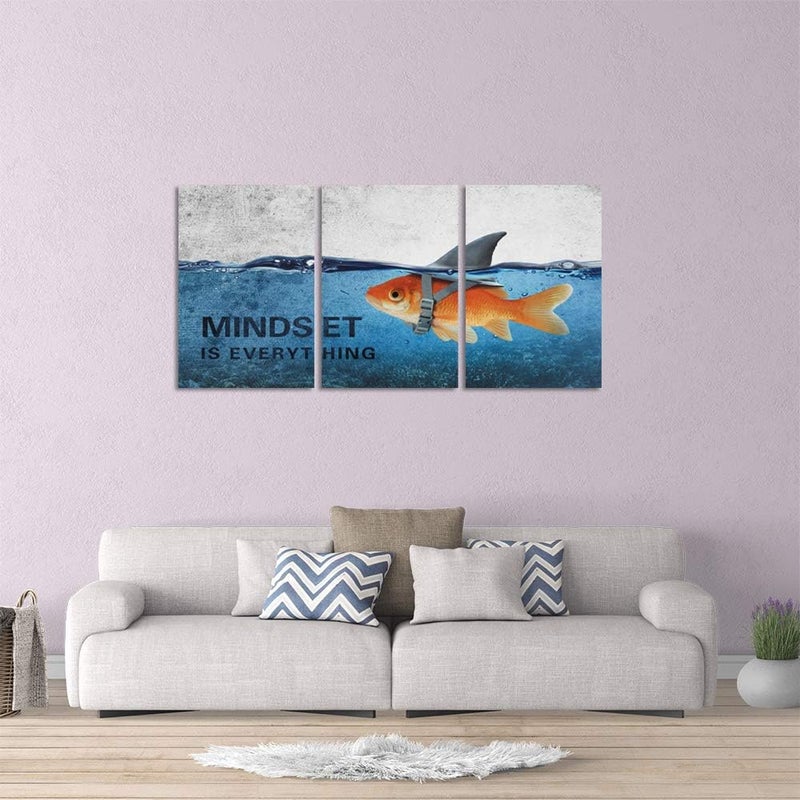 Yetaryy Inspirational Canvas Wall Art Blue Goldfish Pictures Posters Painting on Canvas Abstract Shark Motivational Entrepreneur Quotes Office Decor Artwork Bedroom Framed Ready to Hang - 48"W x 24"H - Image 2