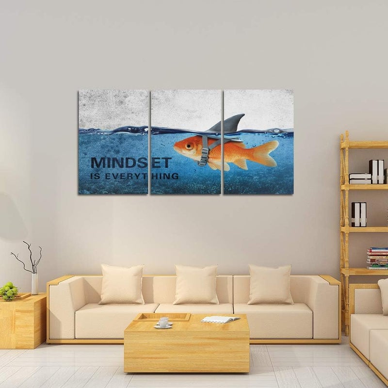 Yetaryy Inspirational Canvas Wall Art Blue Goldfish Pictures Posters Painting on Canvas Abstract Shark Motivational Entrepreneur Quotes Office Decor Artwork Bedroom Framed Ready to Hang - 48"W x 24"H - Image 4