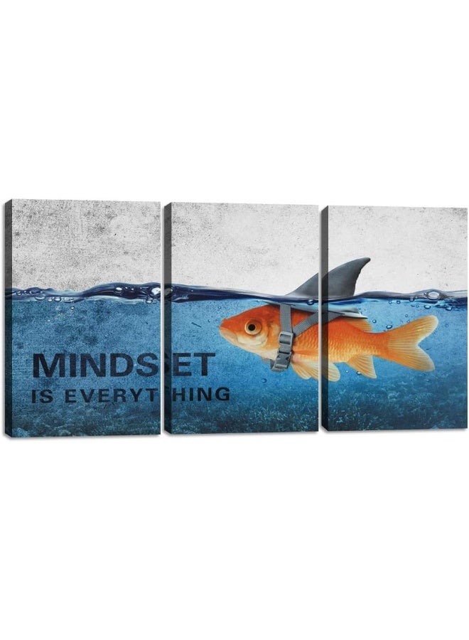 Yetaryy Inspirational Canvas Wall Art Blue Goldfish Pictures Posters Painting on Canvas Abstract Shark Motivational Entrepreneur Quotes Office Decor Artwork Bedroom Framed Ready to Hang - 48"W x 24"H - Image 1