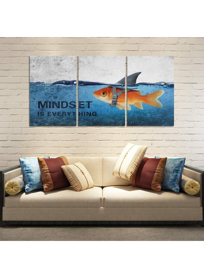 Yetaryy Inspirational Canvas Wall Art Blue Goldfish Pictures Posters Painting on Canvas Abstract Shark Motivational Entrepreneur Quotes Office Decor Artwork Bedroom Framed Ready to Hang - 48"W x 24"H - Image 3
