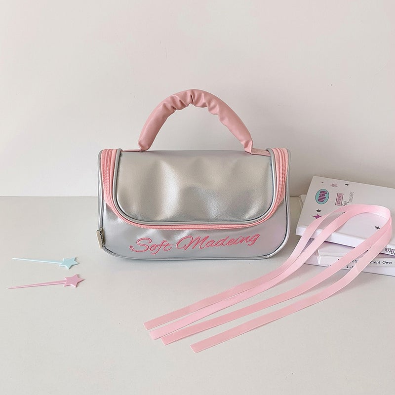 Hisocute Ins Style Large Capacity PU Pencil Case & Travel Toiletry Bag, Multi-Purpose Storage Organizer for Students, High-Capacity Handbag with Handle - Image 1