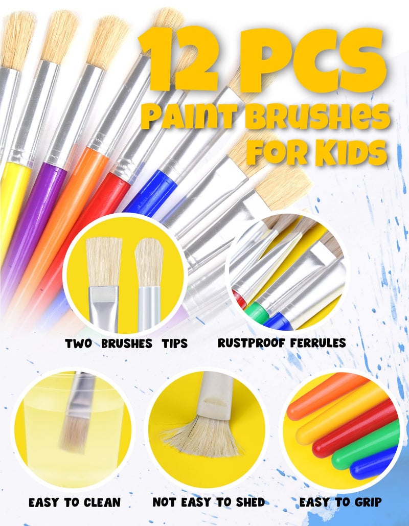 Joyooss Paint Brushes for Kids, 12 Pcs Round/Flat Large Kids Paint Brushes, Easy to Clean  Grip Washable No Shed Hog Bristle Toddler Paint Brushes Paintbrushes Kids for Watercolor, Acrylic, Gouache - Image 2