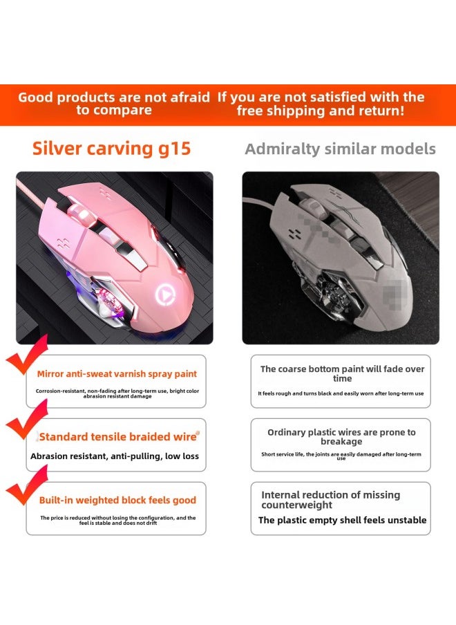 Generic - G15 Mechanical Mouse Wired Mute Gaming E-sports Home Office Desktop Laptop Universal USB-Color:G15 Ivory White-high Version -Interface:Official Standard - Image 1
