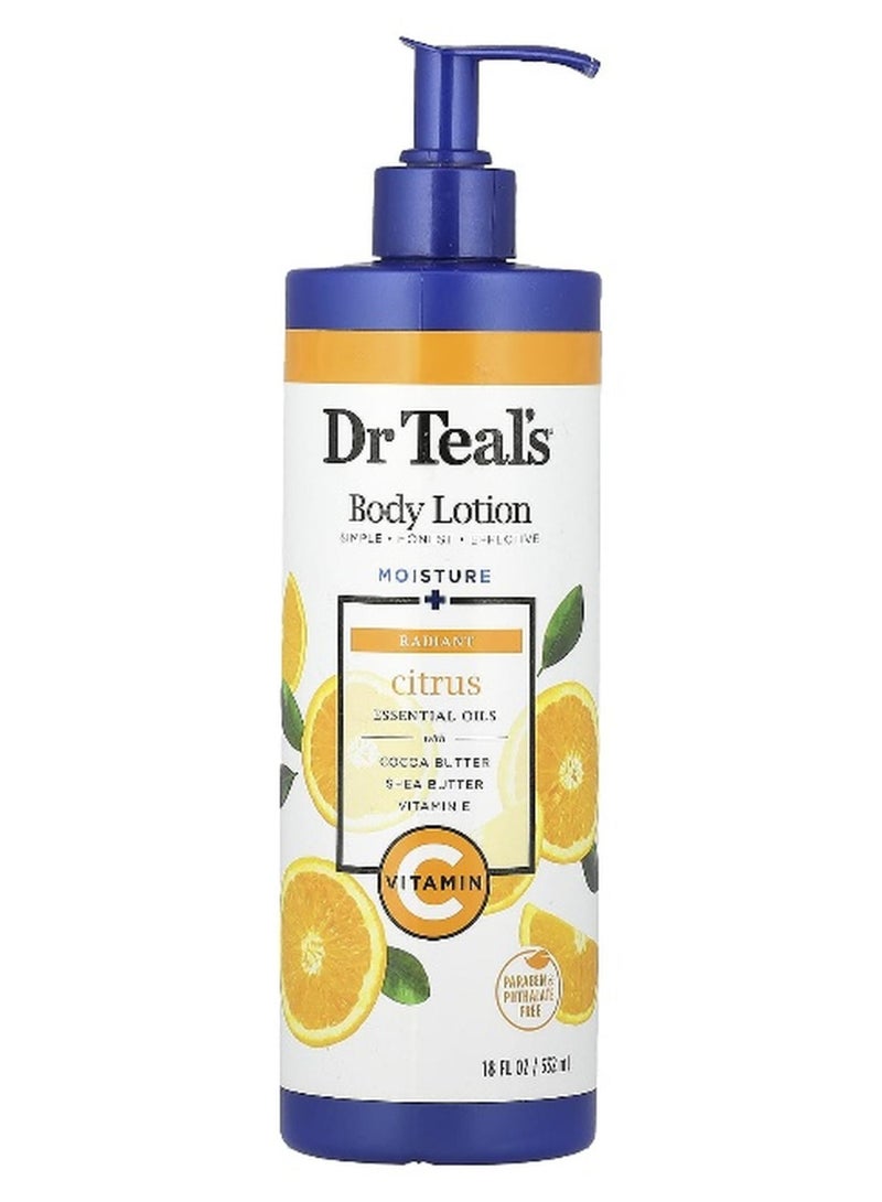 Dr. Teals لوشن الجسم من دكتور تيل، مرطب + مشع، حمضيات، 18 أونصة سائلة (532 مل) - Image 1