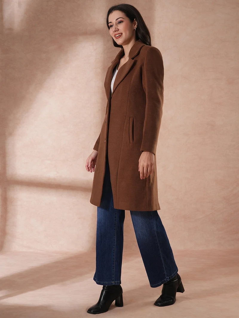 جلو باص Women Self Design Notched Lapel Pea Coat