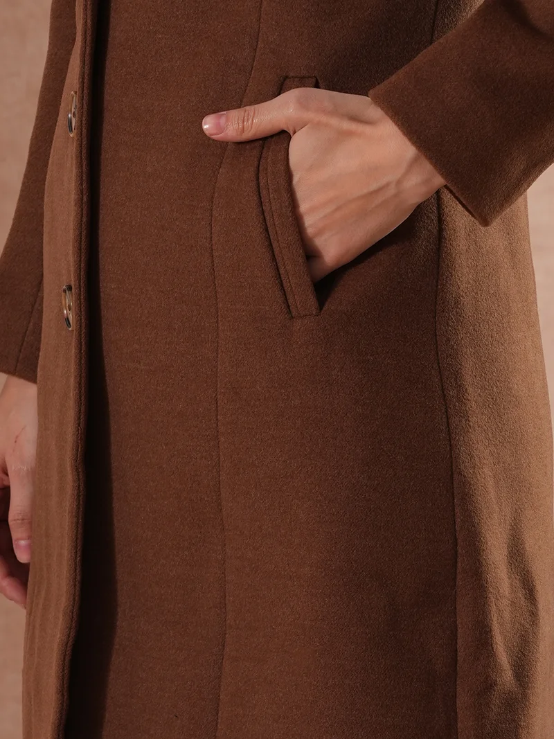 جلو باص Women Self Design Notched Lapel Pea Coat