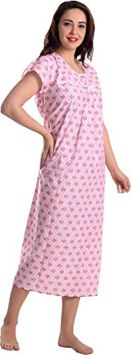 CIERGE Women's Cotton Printed Maxi Nighty (Pink & Green Lace_Free Size_CIERGE KNEE NIGHTY COMBO) - Image 4