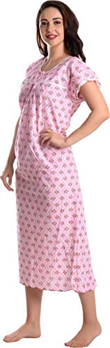 CIERGE Women's Cotton Printed Maxi Nighty (Pink & Green Lace_Free Size_CIERGE KNEE NIGHTY COMBO) - Image 3