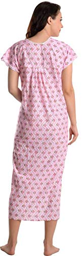 CIERGE Women's Cotton Printed Maxi Nighty (Pink & Green Lace_Free Size_CIERGE KNEE NIGHTY COMBO) - Image 5