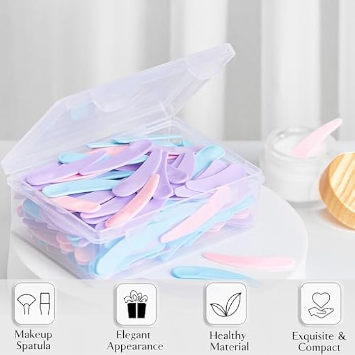 TUZAZO 200pcs Mini Spatula for Cosmetics, Bulk Disposable Makeup Spatulas Mini Plastic Makeup Scoop Spatulas for Cosmetic Mixing and Sampling (Multi Colored with Storage Box) - Image 3