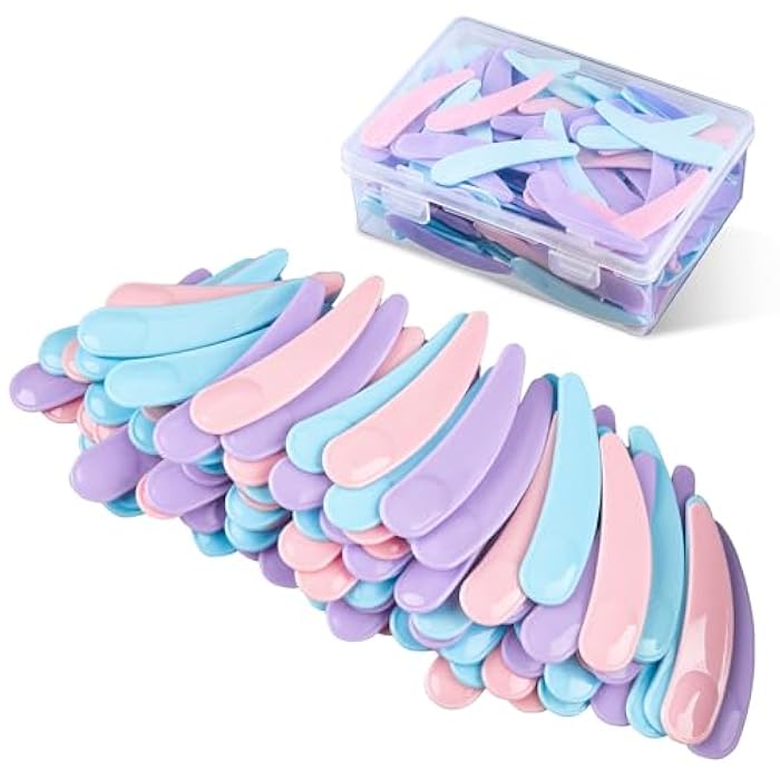 TUZAZO 200pcs Mini Spatula for Cosmetics, Bulk Disposable Makeup Spatulas Mini Plastic Makeup Scoop Spatulas for Cosmetic Mixing and Sampling (Multi Colored with Storage Box) - Image 1