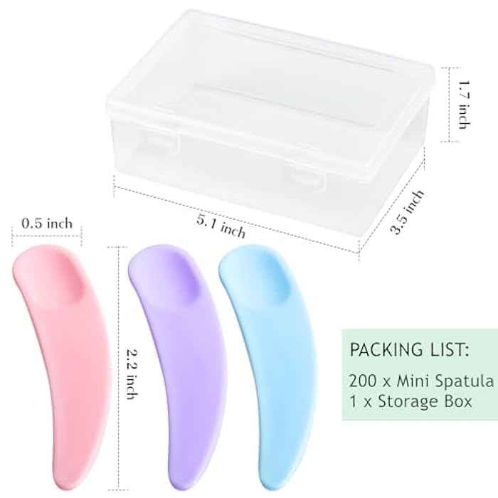 TUZAZO 200pcs Mini Spatula for Cosmetics, Bulk Disposable Makeup Spatulas Mini Plastic Makeup Scoop Spatulas for Cosmetic Mixing and Sampling (Multi Colored with Storage Box) - Image 2