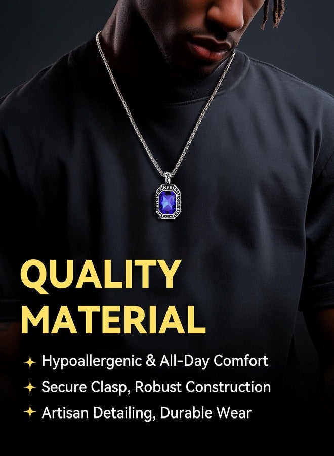 ChainsHouse Mens Womens Viking Runes Necklaces Stainless Steel Blue Gemstone Pendant Necklace, Viking Amulet Jewelry Gift for Men - Image 2