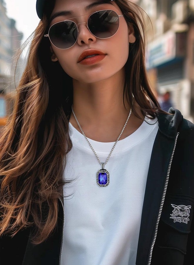 ChainsHouse Mens Womens Viking Runes Necklaces Stainless Steel Blue Gemstone Pendant Necklace, Viking Amulet Jewelry Gift for Men - Image 3