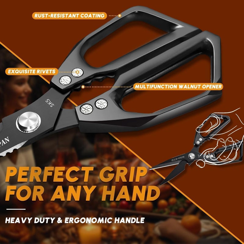Huusk Kitchen Shears Set, Heavy Duty Poultry Shears, Japanese Kitchen Scissors for Meat, Chicken Bones, and Turkey, Christmas Gifts for Men Women - Image 4