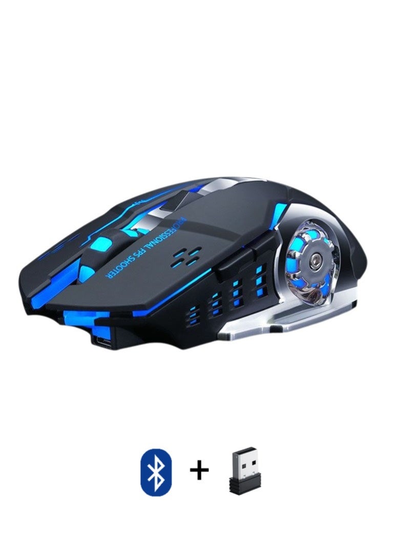T-WOLF Q13B is a rechargeable wireless mouse suitable for gaming, esports, and office use. It has 3 levels (1200-1600-2400DPI switching), Bluetooth+2.4GHz dual-mode connection, built-in 600mAh rechargeable battery, and a 7-color breathing light at the bottom - Image 1