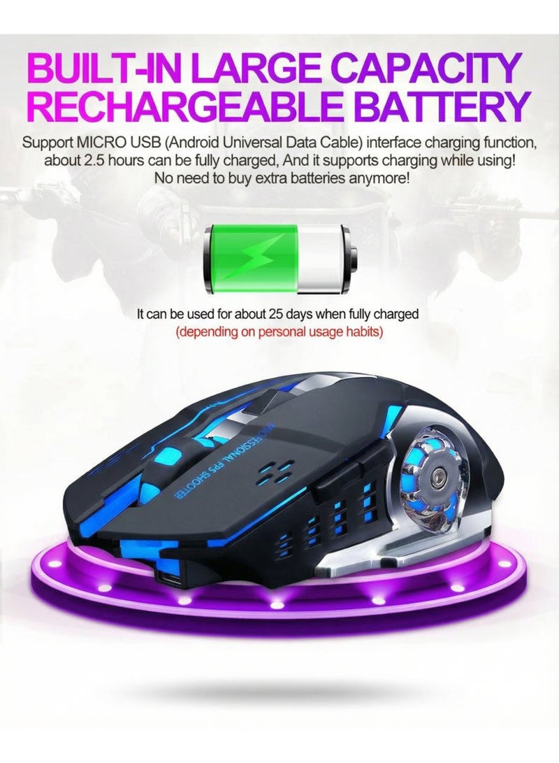 T-WOLF Q13B is a rechargeable wireless mouse suitable for gaming, esports, and office use. It has 3 levels (1200-1600-2400DPI switching), Bluetooth+2.4GHz dual-mode connection, built-in 600mAh rechargeable battery, and a 7-color breathing light at the bottom - Image 3