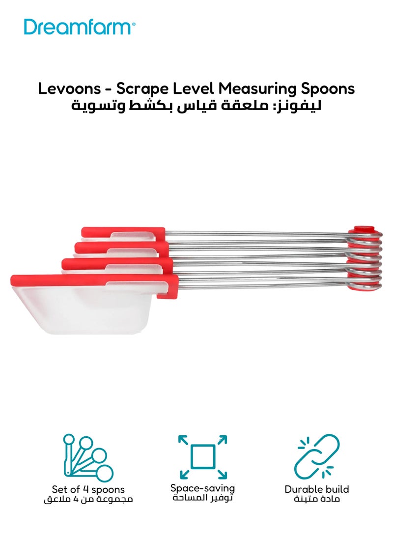 Dreamfarm Levoons | 4-Piece Set Measuring Spoons | Ingenious Leveling Scraper | Snap Together for Storage | Red | Accurate Measurements | 13.8 x 13.8 x 3.2 CM - Image 1