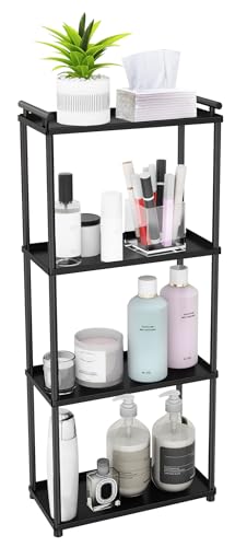 VOTZAAQ Matte Black 4 Tier Bathroom Organizer Countertop, Stainless Steel Perfume Tray and Vanity Countertop Shelf, Makeup Skin Care Bathroom Organizers and Storage for Dresser, Kitchen - Image 1