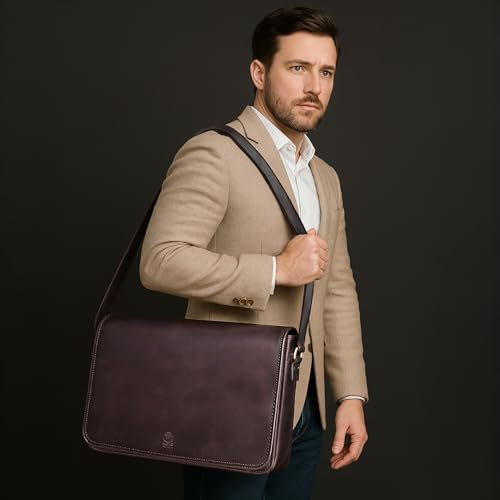 RUSTIC TOWN Leather Messenger Bag for Men Women Full Grain Leather Laptop Satchel Office Shoulder Bag 16Inch Dark Brown - Image 3